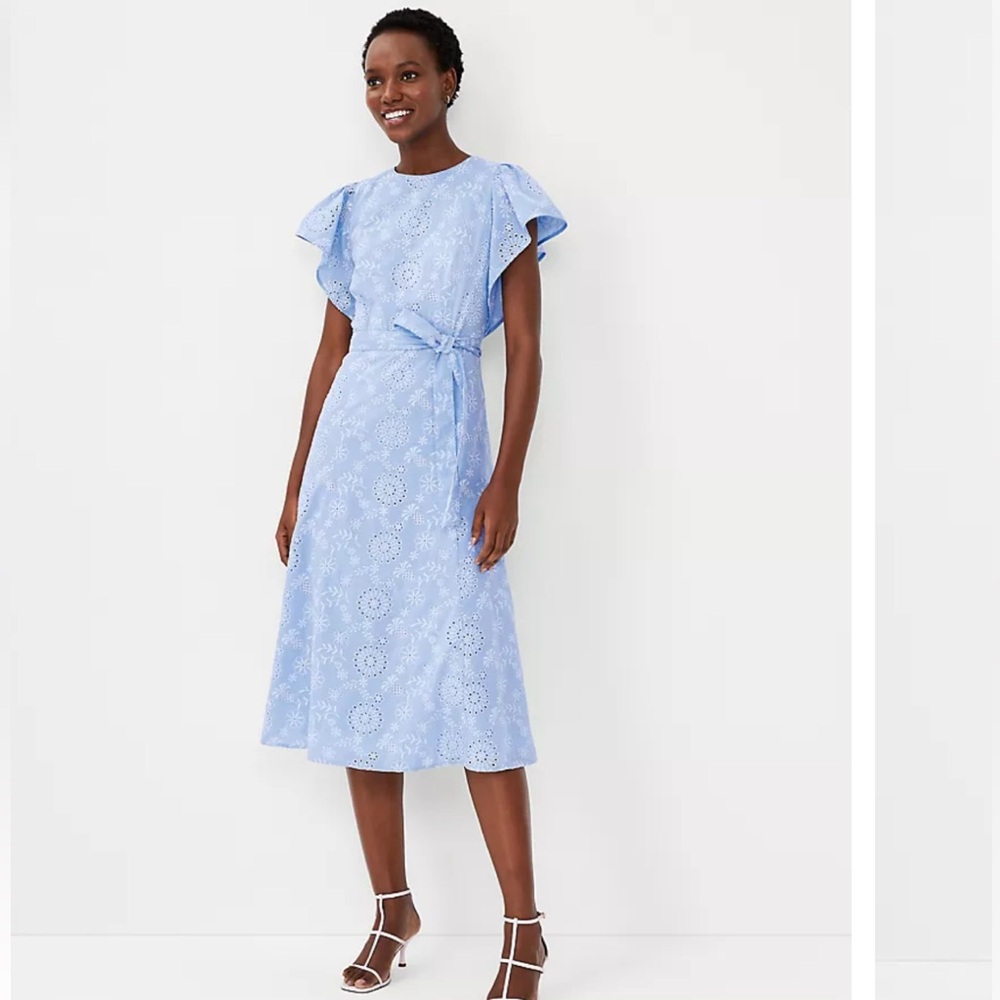 Ann Taylor Light Blue Floral Embroidered Midi Dress - Picture 12 of 12